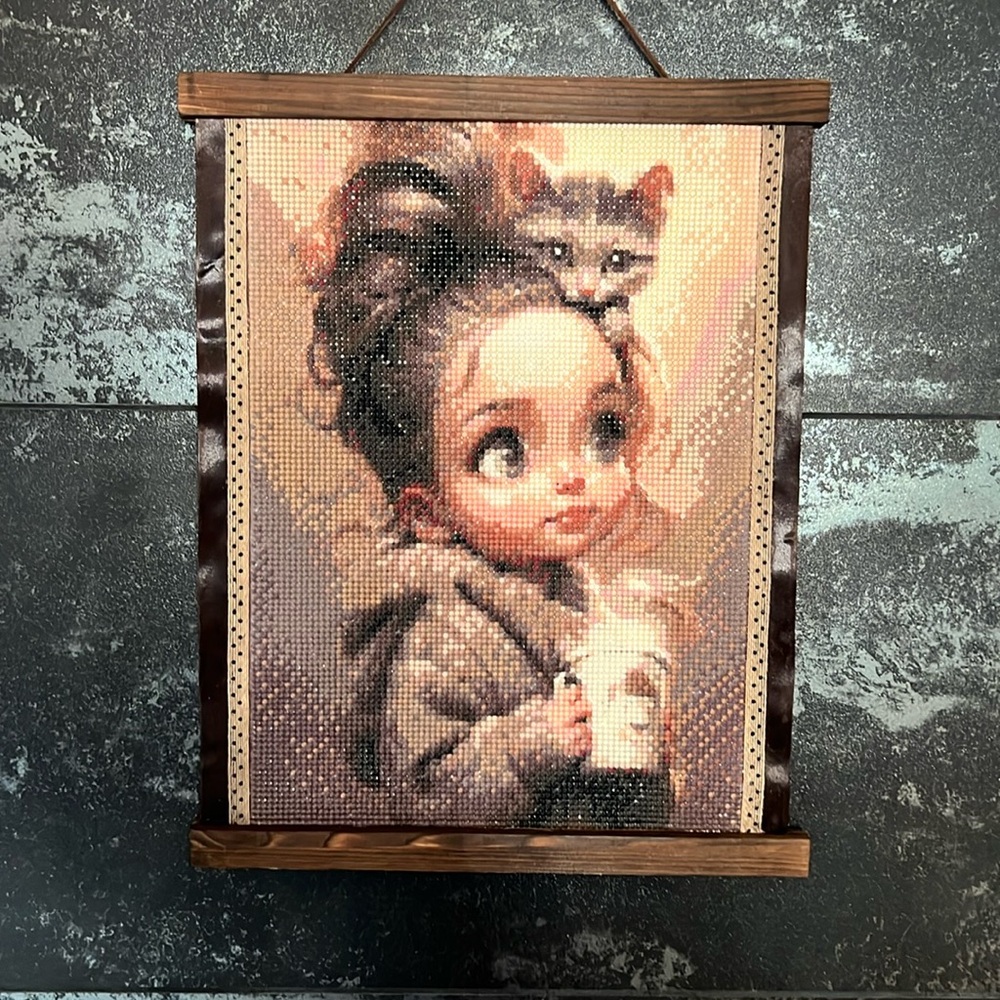 Custom Framed Art-Diamond Painting-Coffee Cutie with Raccoon